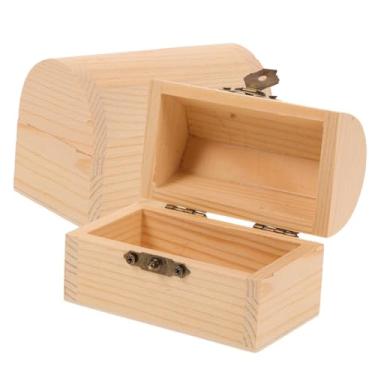 Imagem de Baú de tesouro pirata de madeira inacabada DIY - Organizador de armazenamento de joias vintage com tampa articulada e fecho de travamento, caixa decorativa de madeira de pinheiro para mulheres