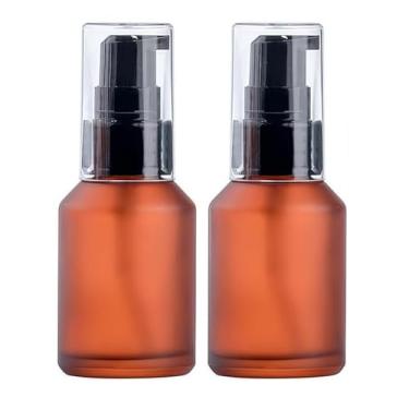 Imagem de 2 frascos de loção de vidro marrom recarregável de 30 ml, recipiente de amostra cosmética com cabeça de bomba de plástico preto - ideal para cremes, soros, emulsões, embalagens de viagem e géis de