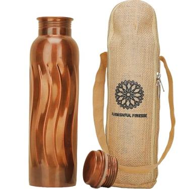 Imagem de FURNISHFUL FINESSE Garrafa de água de cobre para beber garrafa de cobre puro de 1000 ml com bolsa de transporte para esportes, ioga, garrafas ayurvédicas para academia, escritório, caminhadas - pacote