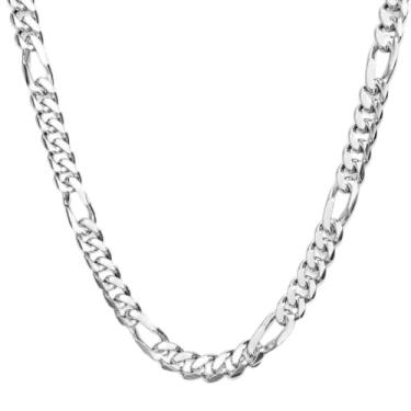 Imagem de Dubai Collections Corrente fígaro 5 mm 14k colar de ouro branco feminino masculino joia forte presente com fecho banhado a lagosta 45,7 cm - 71,1 cm, 5mm, Metal, Sem Pedra Preciosa