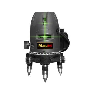 Imagem de MusuInt (Superbrilhante Para Áreas Externas) Nível Laser Verde De 5 Linhas Externas, Ferramenta Precisão Autonivelante 360 Graus, Pontos Luz Fortes E Superbrilhantes, Podem Girar Bateria Íon Lítio D