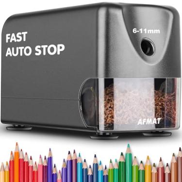 Imagem de AFMAT Apontador de lápis elétrico resistente, apontador de lápis de sala de aula para lápis de cor nº 2 de 6 a 11 mm, apontador para lápis grandes, parada automática, ponta afiada, lápis salva, cinza