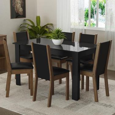 Imagem de Conjunto Sala De Jantar Mesa Tampo De Vidro 6 Cadeiras Heloísa Madesa Preto/rustic