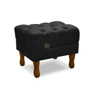 Imagem de Puff Retrô Decorativo Vit Decor – Estrutura em Madeira de Eucalipto, Espuma D-26 e Revestimento em Suede Aveludado, Design Clássico com Pés Palito para Sala, Quarto e Escritório (Preto)