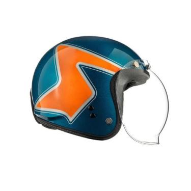 Imagem de Capacete Moto Bieffe B45 Groovy Old School, Mystic blue e Laranja, 60
