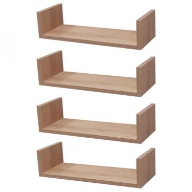 Imagem de Kit 4 Prateleiras U 40 X 15cm Carvalho Suporte Invisível