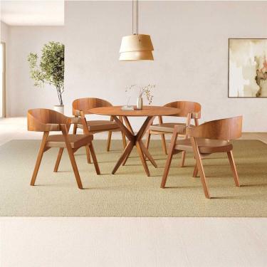 Imagem de Conjunto de Mesa Redonda 108cm com 4 Cadeiras Luna Caramelo/Freijó