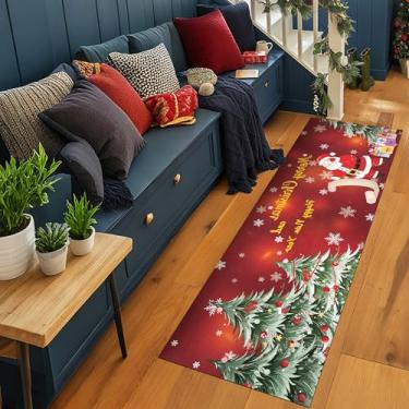 Imagem de Tapetes decorativos vermelhos de Natal, lavável na máquina, 5 x 15 cm, tapete antiderrapante para corredores, quarto, lavanderia, tapetes de pilha baixa