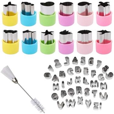 Imagem de Conjunto de 49 peças de cortadores de frutas para vegetais, mini cortador de biscoito BENBO com escova de limpeza, letras de alfabeto de aço inoxidável, moldes de biscoito, ferramentas de decoração de alimentos para crianças