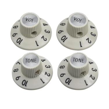 Imagem de Dopro 4 peças premium branco vintage com tampa cromada botões de chapéu de bruxa botões saia com parafuso de fixação 2V2T para 72 Telecaster personalizado/vintage Jazzmaster ou amplificadores