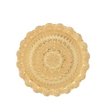 Imagem de Bandejas de servir, bandeja de metal para servir chá turco e café, prato de café redondo, padrão em relevo, estilo vintage, para bar, cômoda ao ar livre, sobremesa (dourada)