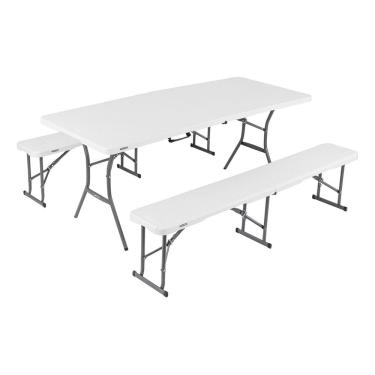 Imagem de Conjunto De Jardim Aco Branco 6 Pecas Mesa E 2 Bancos