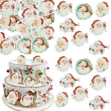 Imagem de Gyufise 48Pcs Edible Red Christmas Santa Claus Cupcake Toppers Wafer Paper Merry Christmas Cupcake Picks for Celebrating Xmas Theme New Year Holiday Party Cake Decorations Supplies White Green Red