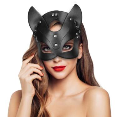 Imagem de Máscara de tamanho ajustável, mulher de couro preto para máscara, festa, baile de máscaras misterioso, meio couro, cosplay preto, fantasia de Halloween, máscara facial para mulheres