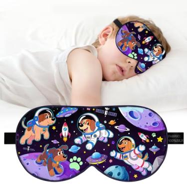 Imagem de Máscara de dormir de seda infantil: Máscara de olho 100% seda amoreira com alça ajustável, máscara de dormir para meninos e meninas, linda venda impressa para viagem/escola/cama, presente para idades