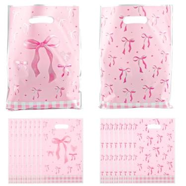 Imagem de AEOKJOSI 30 peças de sacolas de plástico rosa para lembrancinhas de festa - lembrancinhas fofas com armazenamento de doces e lanches, 16,5 x 25,4 cm, bolsa de presente de festa para meninas