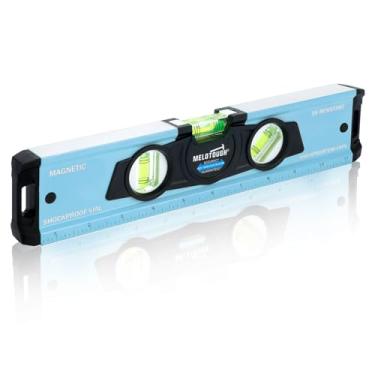 Imagem de MELOTOUGH Nível de torpedo magnético de 30,5 cm, nivelador pequeno, nível de alumínio com régua com escala métrica, bolhas de 45°/90°/180° (azul)