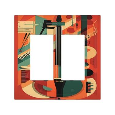 Imagem de Nadoabtm Capas decorativas de violino abstrato jazz pintura colorida 2 gangues dupla GFCI Rocker painéis elétricos de parede placa de cobertura para sala de estar e escritório decoração
