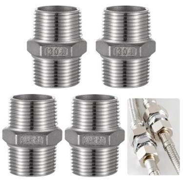 Imagem de 4 peças de acessórios de tubulação rosqueados macho Npt de 3/10.2 cm, adaptadores de tubulação macho Npt de aço inoxidável 304 para água, gás, tubulações de combustível, bico sextavado macho de 1,9 cm