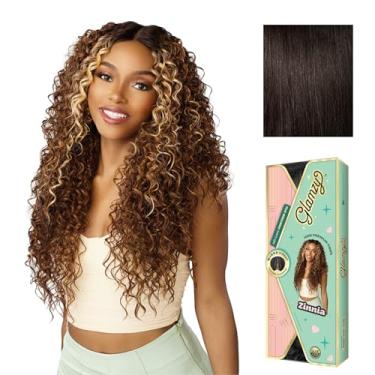 Imagem de Sensationnel Glamzy Lace Part Wig - Zinnia Glueless Hand Tied Wider V Parting Synthetic Hair (2 DARKBROWN)