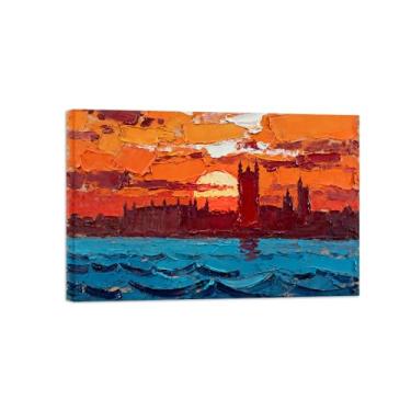 Imagem de Pintura abstrata texturizada sol praia No.3 Impressões artísticas em tela paisagem em tons de azul laranja decoração moderna 20x30cm8x12in