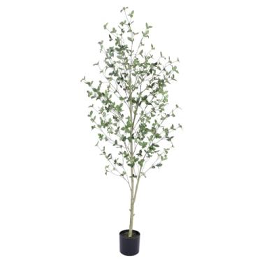 Imagem de Bellacat Árvore de folha de marmeleiro artificial de 1,8 m com troncos realistas, árvore de folha de marmeleiro falsa de 183 cm com folhas realistas para jardim, casa, decoração de sala de estar