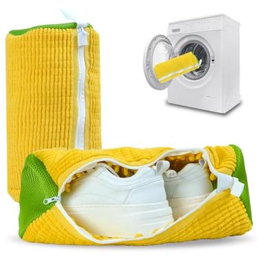 Imagem de Bolsa para máquina de lavar sapatos, 2 peças reutilizáveis para lavadora e secadora, bolsa de sapatos de lavanderia para tênis, tênis e academia, serve para todos os tamanhos de calçados, Amarelo