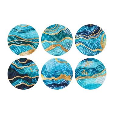 Imagem de DIAMOND ART CLUB Porta-copos - Oceano etéreo, kit de pintura de diamante, artesanato DIY divertido para adultos, porta-copos de arte de diamante para iniciantes, 10 x 10 cm (pacote com 6)