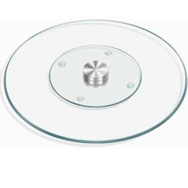 Imagem de Prato Giratório para Confeitaria, Base em Vidro e Metal, 30cm de Diâmetro, Transparente, Ideal para Bolos e Tortas
