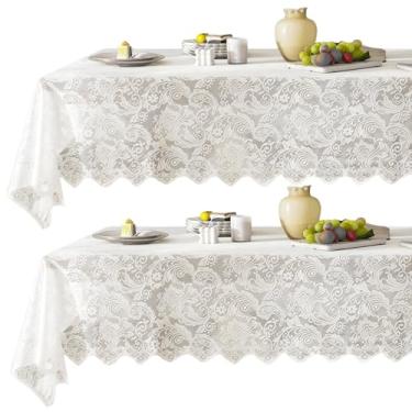 Imagem de Decoração de jantar com padrões detalhados, 150 x 180 cm, branco, 2 peças, toalha de mesa retangular de renda jacquard elegante de poliéster