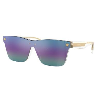 Imagem de Versace KIDS Óculos de sol quadrados quadrados de cristal VK 4004U 148/P1 com lentes espelhadas multicoloridas