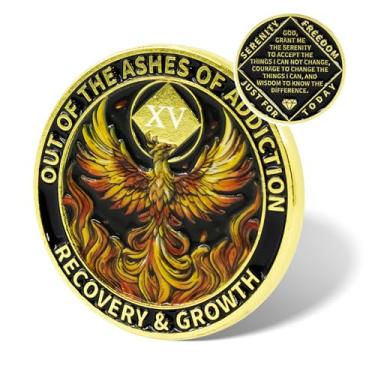 Imagem de ATERECOSP Phoenix Rising Sobriety Coin, Recovery Addiction NA AA Chips and Medalhões, Narcóticos Anônimos Presentes para Homens e Mulheres (15 anos)