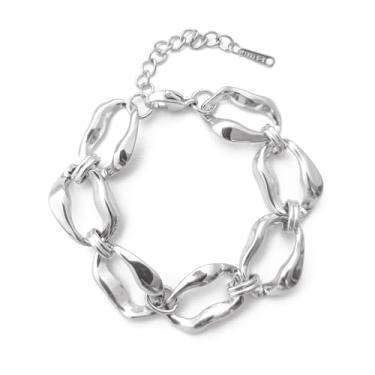 Imagem de Jemjosh Pulseiras de ouro para mulheres modernas, banhado a ouro real 14 K, pulseira de corrente de aço inoxidável, moderna, minimalista, delicada, ajustável, corrente de elos presentes, Medium, Aço