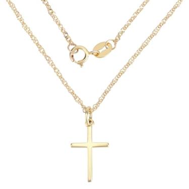 Imagem de Beebeecraft Colares de cruz de ouro, joias estéticas, banhado a ouro 18 K, prata esterlina 925, corrente simples de 45,7 cm, pingente pequeno decorativo para vestido de Natal, joias, decoração DIY