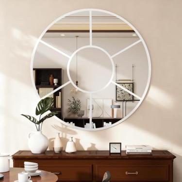 Imagem de WDSHIYI Espelho de parede branco, espelho redondo emoldurado de metal, círculo, espelhos decorativos para sala de estar, quarto, entrada, decoração de 61 cm