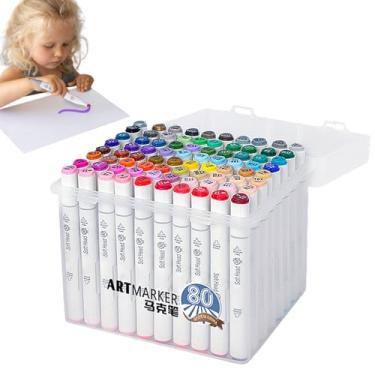 Imagem de Marcadores artísticos – Conjunto profissional de 80 marcadores coloridos, caneta de secagem rápida de ponta dupla para álbuns, diário, escola, faculdade, casa, pré-escola, jardim de infância, sala de