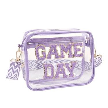 Imagem de Bolsa transparente para eventos de estádio - GAME DAY Letter Patch Bolsa transversal (23 x 17 cm × 6 cm) com alça ajustável - Bolsa de PVC transparente aprovada para estádio e concertos para homens e