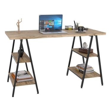 Imagem de Mesa Escrivaninha Cavalete 135cm Estilo Industrial Prisma C08 Carvalho/preto - Mpozenato