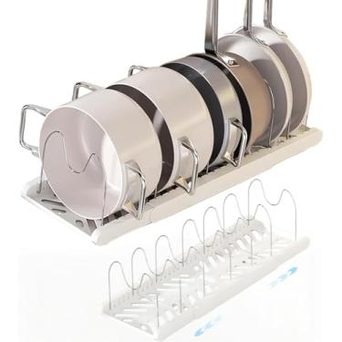 Imagem de Organizador de panelas expansível para panelas e frigideiras, com 7 divisórias ajustáveis para armário de cozinha, organizador de tabuleiros e assadeiras, grelha para cozinhar e fritar