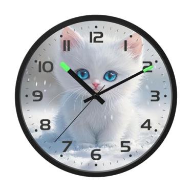 Imagem de SEHANY Relógio de parede de gato fofo, silencioso, sem tique-taque, operado por bateria, controle de som, luz noturna, relógios de parede para sala de estar, cozinha, quarto, escritório, decoração de