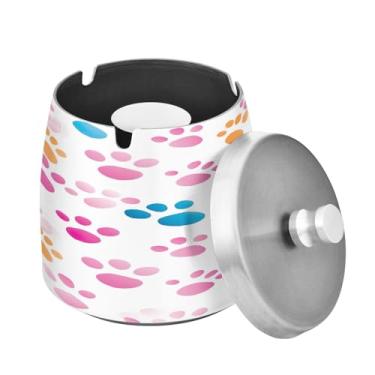 Imagem de Blueangle Cinzeiro bonito com impressão de pata com tampa para cigarros, à prova de vento/chuva, aço inoxidável, sem fumaça, inodoro, cinzeiro para uso interno ou externo (10)