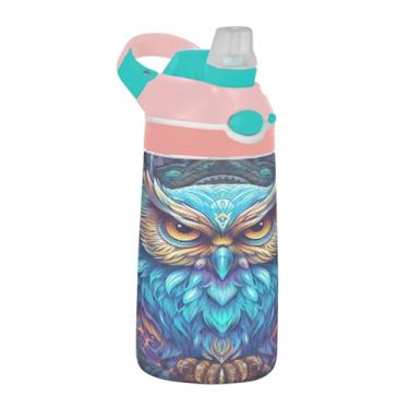 Imagem de ATTX Garrafa de água Neon Owl 473 ml – Garrafa de água reutilizável Tritan Sports & Travel com canudo e tampa de bico pop-up #429