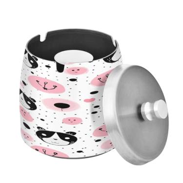 Imagem de Blueangle Cinzeiro de ursos panda rosa com tampa para cigarros, à prova de vento/chuva, aço inoxidável, sem fumaça, inodoro, cinzeiro para uso interno ou externo (75)