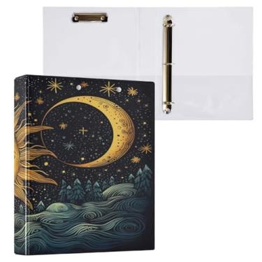 Imagem de Blueangle Fichário de 3 anéis para sol e lua com prancheta e 2 bolsos - Organizador de documentos decorativos de 3 cm para escritório, suprimentos para reuniões (873)