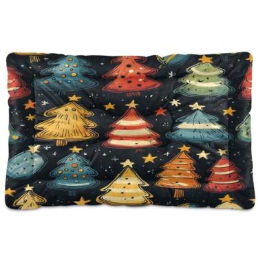 Imagem de Blueangle Cama de cachorro ultra macia e calmante com árvores de Natal para cães médios, cama retangular confortável para animais de estimação, 36 x 24 polegadas (396)