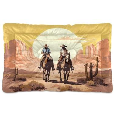 Imagem de SEHANY Cama de cowboy do deserto ocidental para cães e gatos com fundo antiderrapante, cama de canil, colchão macio para animais de estimação, lavável para cães pequenos, médios e grandes, gatos, 45,7