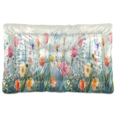 Imagem de SEHANY Cama para cães e gatos com flores silvestres coloridas com fundo antiderrapante, cama de canil, colchão macio para animais de estimação, lavável para cães pequenos, médios e grandes, gatos