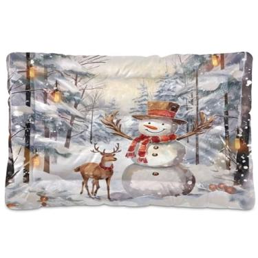 Imagem de Blueangle Cama para cães pequenos com boneco de neve de Natal, ultramacia, confortável, retangular para animais de estimação, 61 x 45 cm (143)