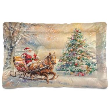 Imagem de SEHANY Cama de Natal para cães de Papai Noel, cama de gato com fundo antiderrapante, cama de canil, colchão macio para animais de estimação, lavável para cães pequenos, médios e grandes, gatos, 45,7 x