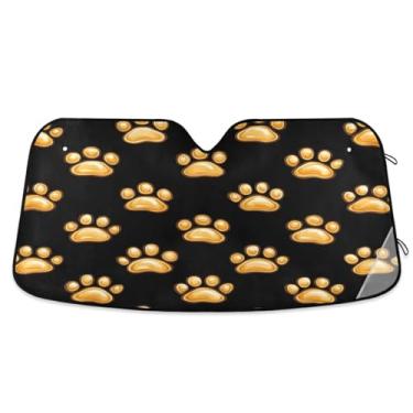 Imagem de ATTX Guarda-sol universal com estampa de pata de cachorro 139.7 cm x 70.1 cm proteção solar universal com proteção UV, persiana de janela frontal automática dobrável para caminhões Sedans SUVs #479